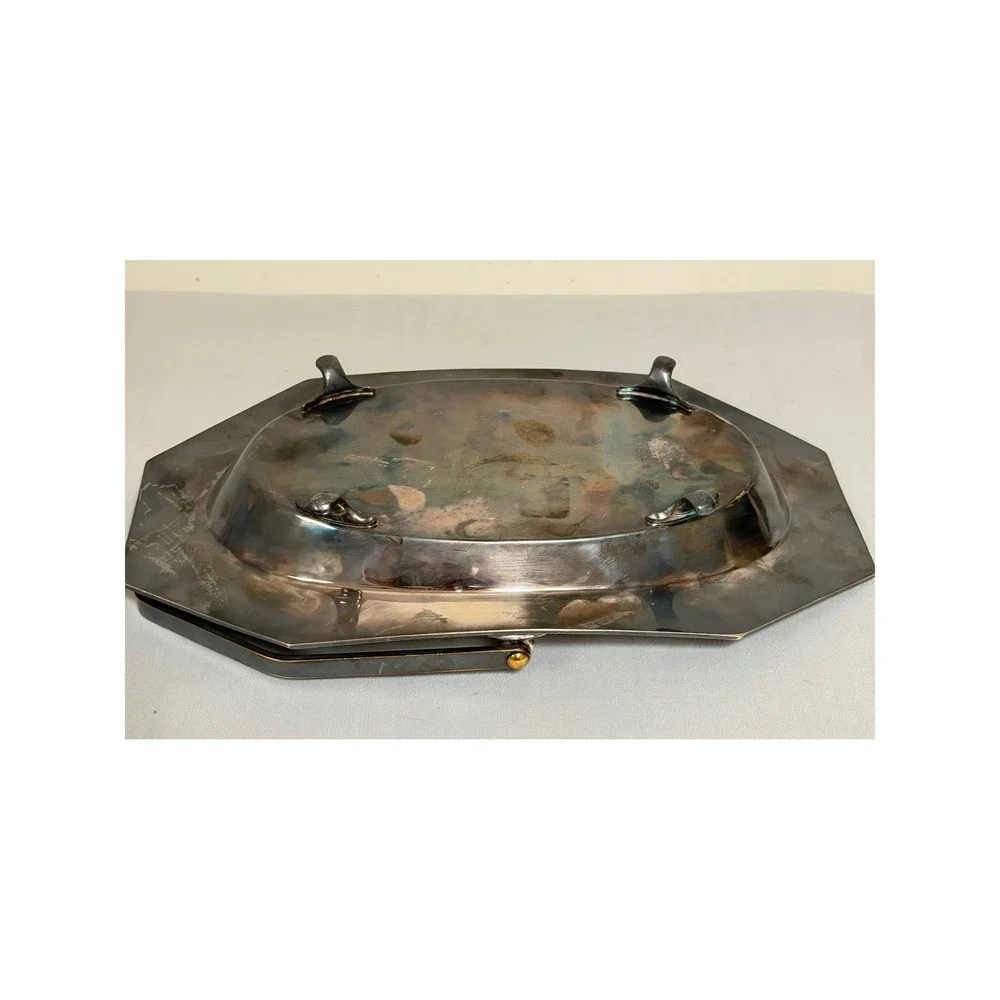 FB Rogers Silver Co Serving Tray Silver Quadruple Plate Octagon 02994 Patina